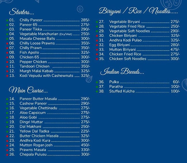 Menu of Dolphin Hotel, Jagadamba Junction, Vizag