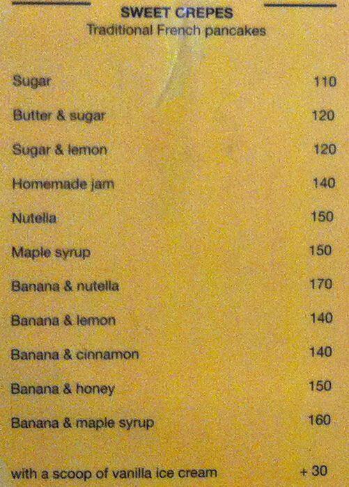Cafe des Arts menu