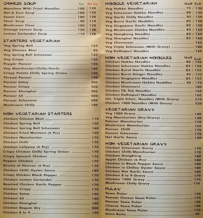 Das Fast Food menu