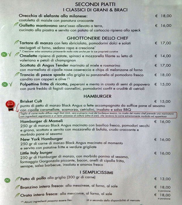 Menu di Grani & Braci 
