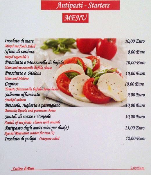 Menu di Degli Amici Miei Bar 