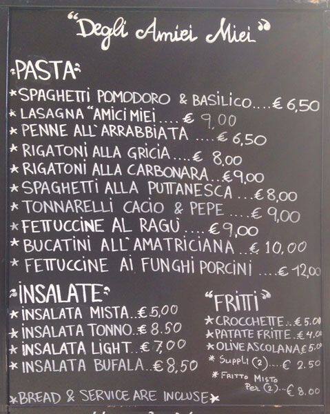 Menu di Degli Amici Miei Bar 