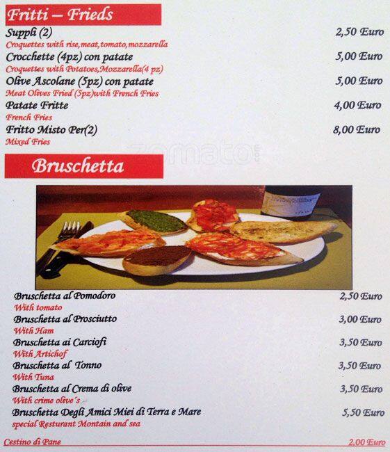 Menu di Degli Amici Miei Bar 