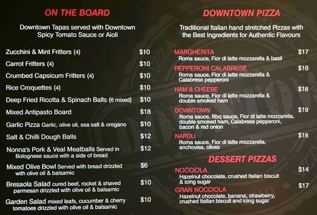 Downtown Pizza Bar Menu, Menu for Downtown Pizza Bar, Darlinghurst ...