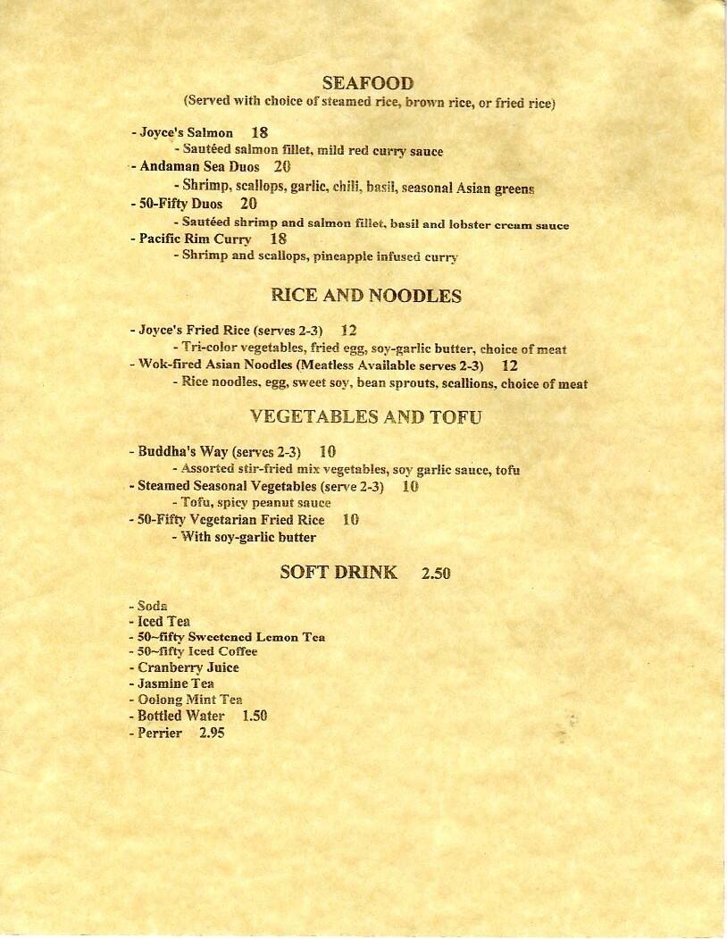 Menu at 50-Fifty Asian Fusion restaurant, Claremont