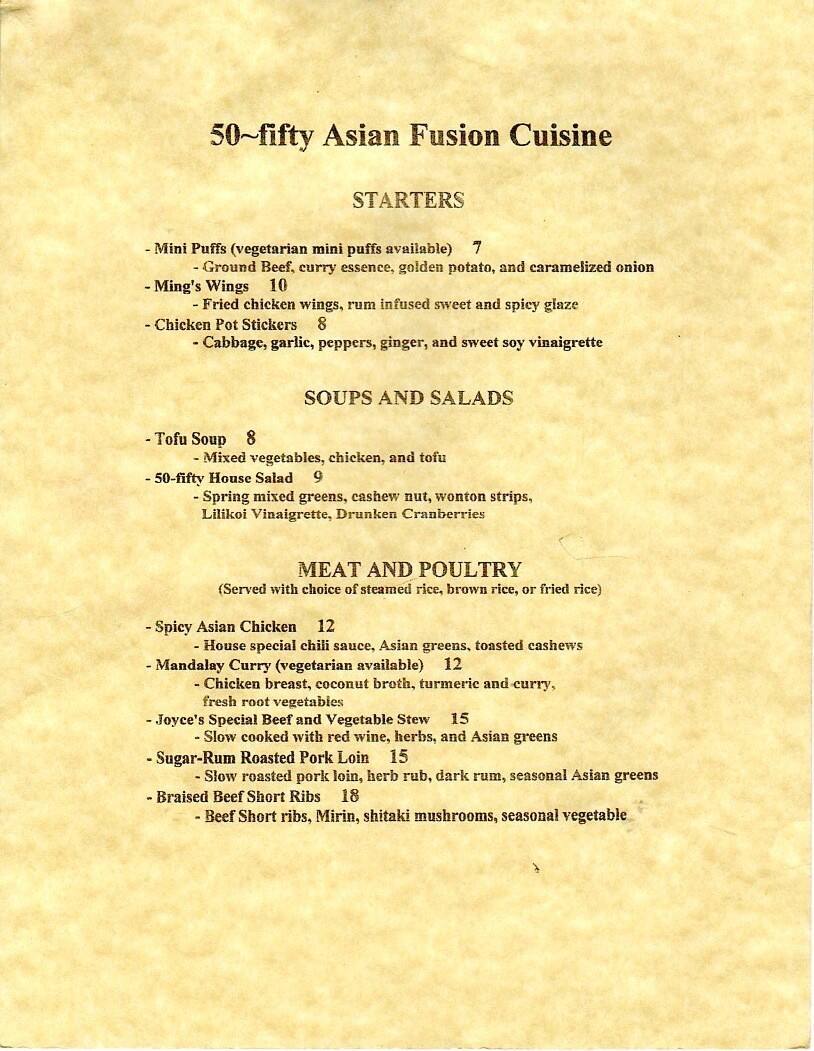 50-Fifty Asian Fusion Cuisine Menu - Urbanspoon/Zomato