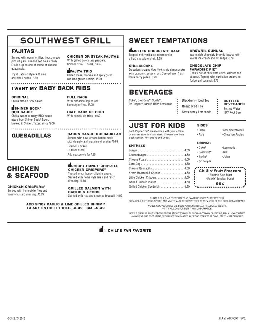 Chili S Too Menu Menu For Chili S Too Airport Mia Miami