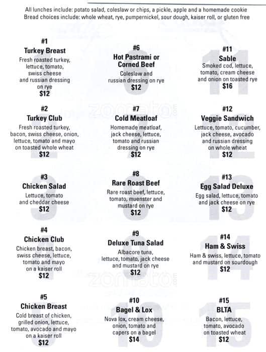 Menu at Zaidy's Deli Cherry Creek restaurant, Denver, 600 S Holly St
