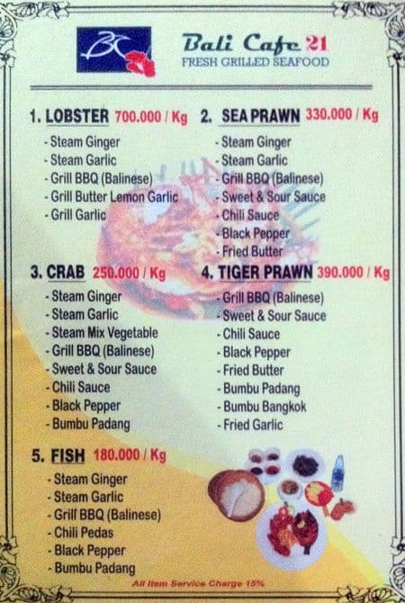  Bali  Cafe  21 Menu  Menu  for Bali  Cafe  21 Jimbaran Bali  