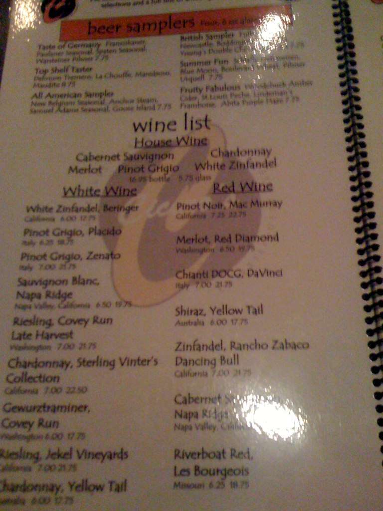 Cicero's Menu, Menu for Cicero's, The Delmar Loop, St. Louis