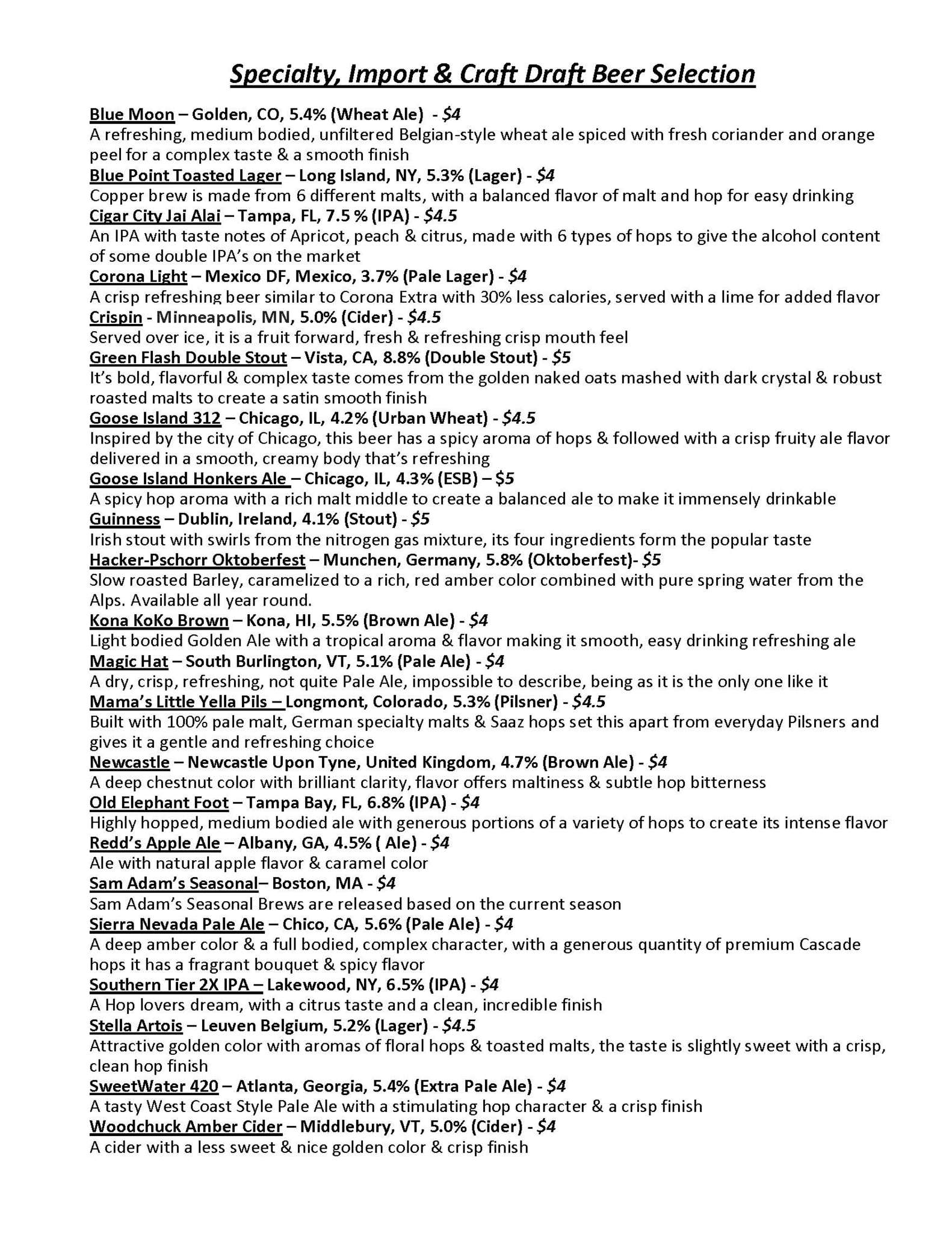 Menu at Gaspar's Patio Bar & Grille, Temple Terrace