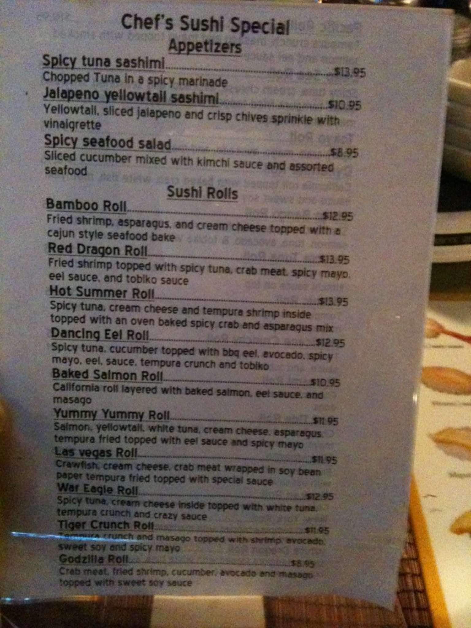 Menu at Bamboo Steakhouse & Sushi Bar, Mobile