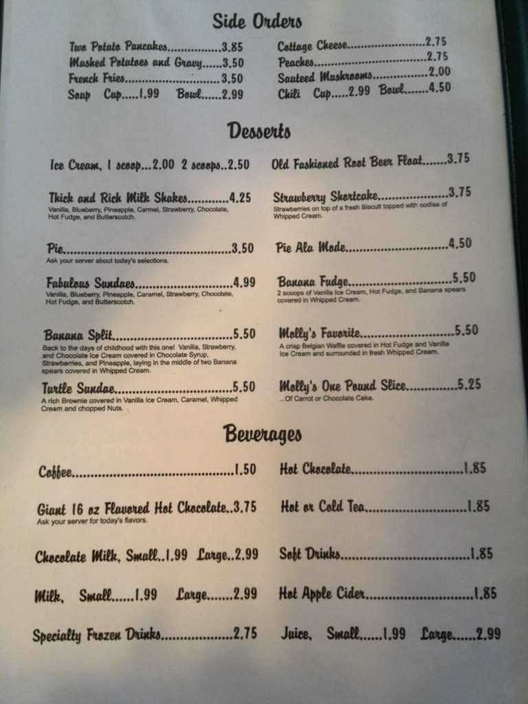 Menu at Molly's Family Restaurant, Spokane