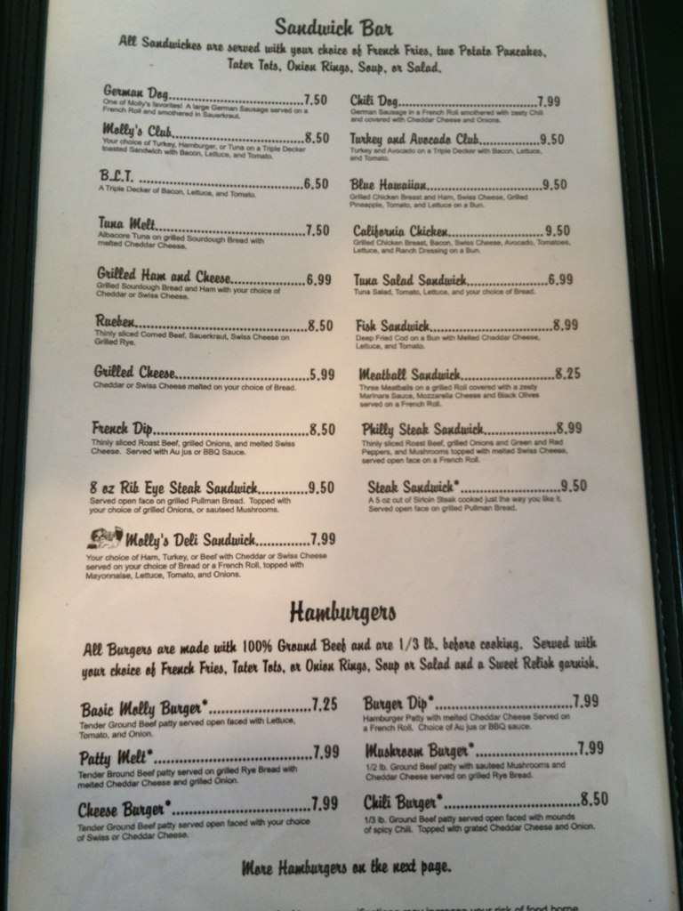 Menu at Molly's Family Restaurant, Spokane