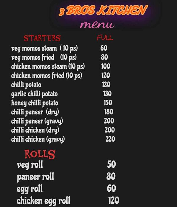 Menu of 3 Bros Kitchen, Sector 44, Noida