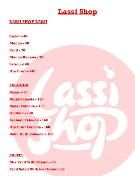 Menu of Lassi Shop, Mysore Road, Bangalore