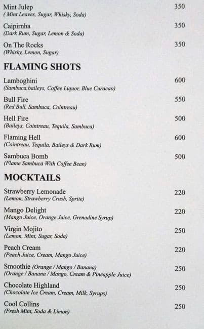 LB2 Lounge menu