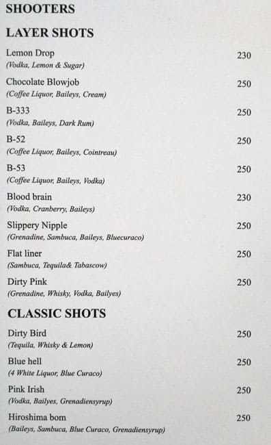 LB2 Lounge menu