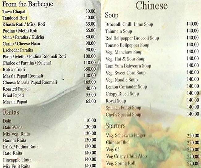 Kailash Parbat Hotel menu