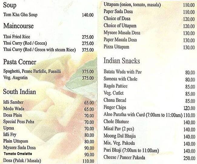 Kailash Parbat Hotel menu