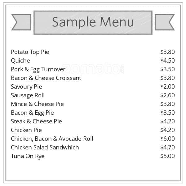 Menu at Hataitai Hot Bread Shop, Wellington