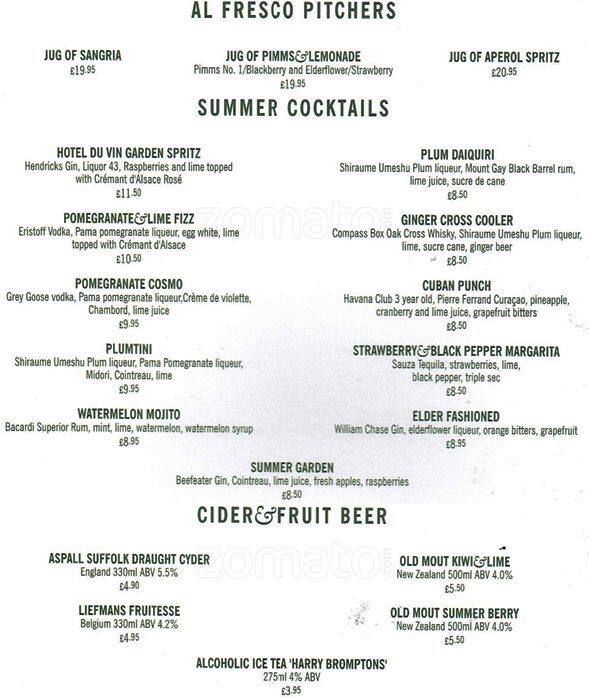 Menu at Hotel du Vin Edinburgh pub & bar, Edinburgh