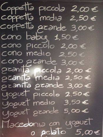 Menu di Gelateria artigianale Vossignoria 