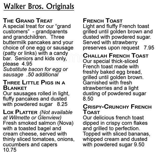 Menu at Walker Bros. Original Pancake House restaurant, Lincolnshire