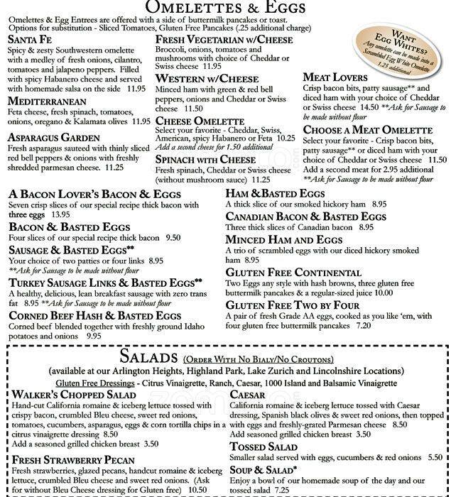 Menu at Walker Bros. Original Pancake House restaurant, Lincolnshire