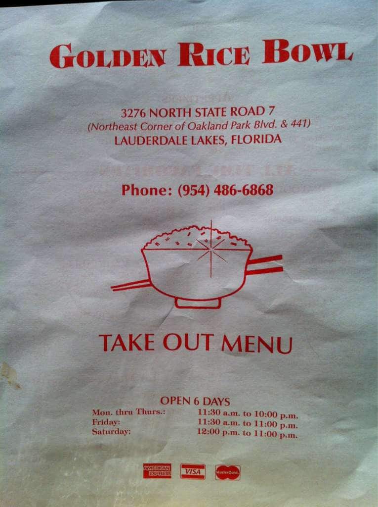 Menu at Golden Rice Bowl Chinese restaurant, Lauderdale Lakes, FL7