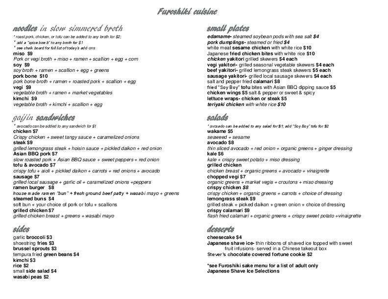 Furoshiki Menu Menu For Furoshiki East Avenue Rochester Urbanspoon 