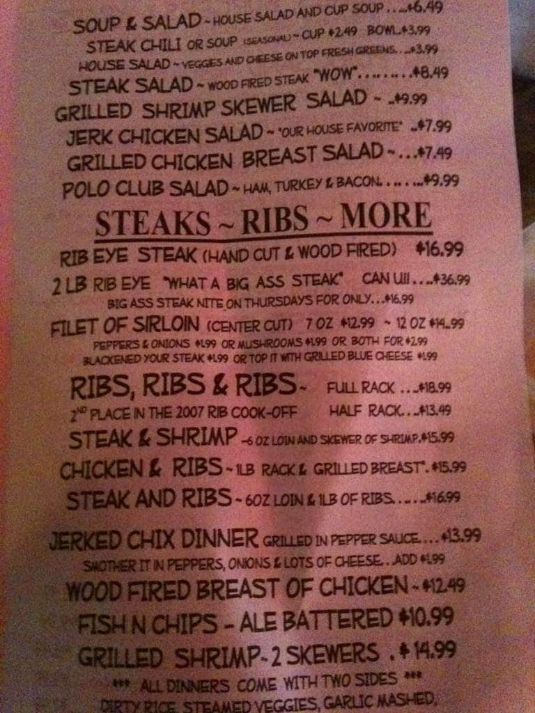 Menu at West Virginia Polo Club, Parkersburg