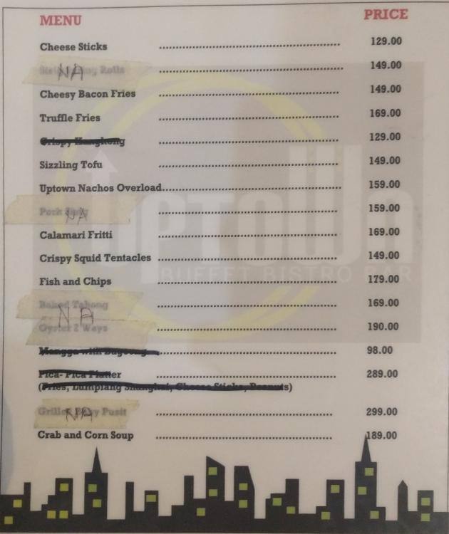 Uptown Buffet Bistro Bar Menu, Menu for Uptown Buffet Bistro Bar