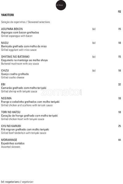 Sushibar Kinu cardápio