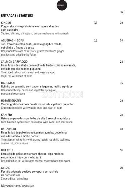 Sushibar Kinu cardápio