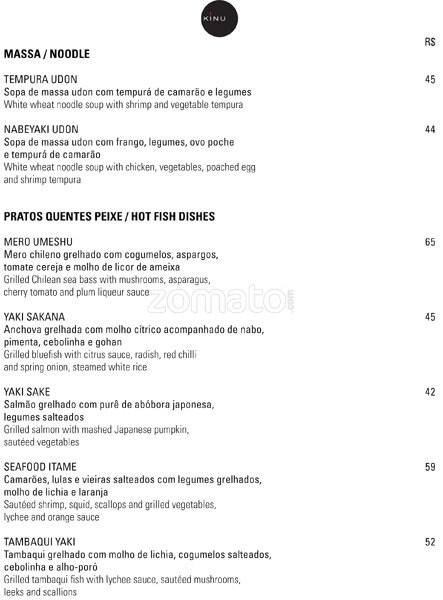 Sushibar Kinu cardápio