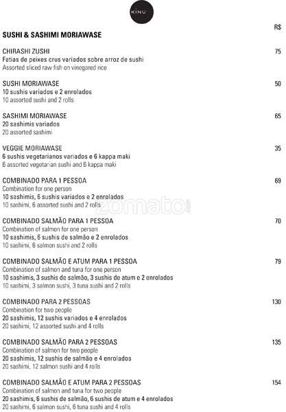 Sushibar Kinu cardápio