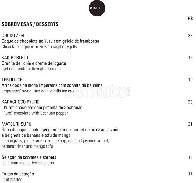 Sushibar Kinu cardápio