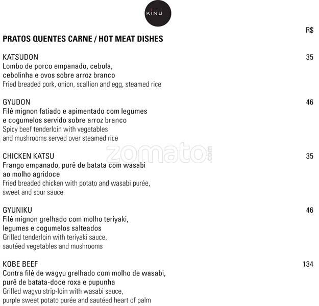 Sushibar Kinu cardápio