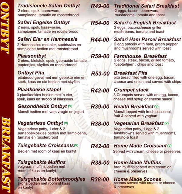 safari restaurant pretoria prices menu
