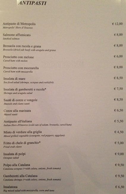 Menu di Ristorante Pizzeria Metropolis 