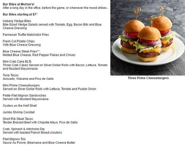 Menu at Morton's The Steakhouse, Schaumburg, McConnor Pkwy