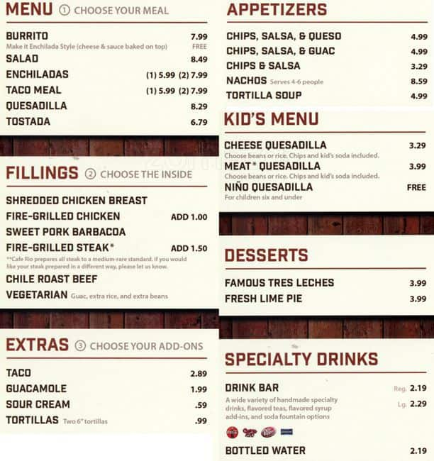 Cafe Rio Printable Menu