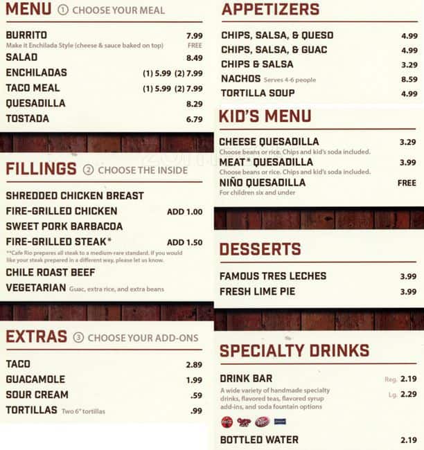 Cafe Rio Menu Menu For Cafe Rio Lakewood Denver Urbanspoon Zomato