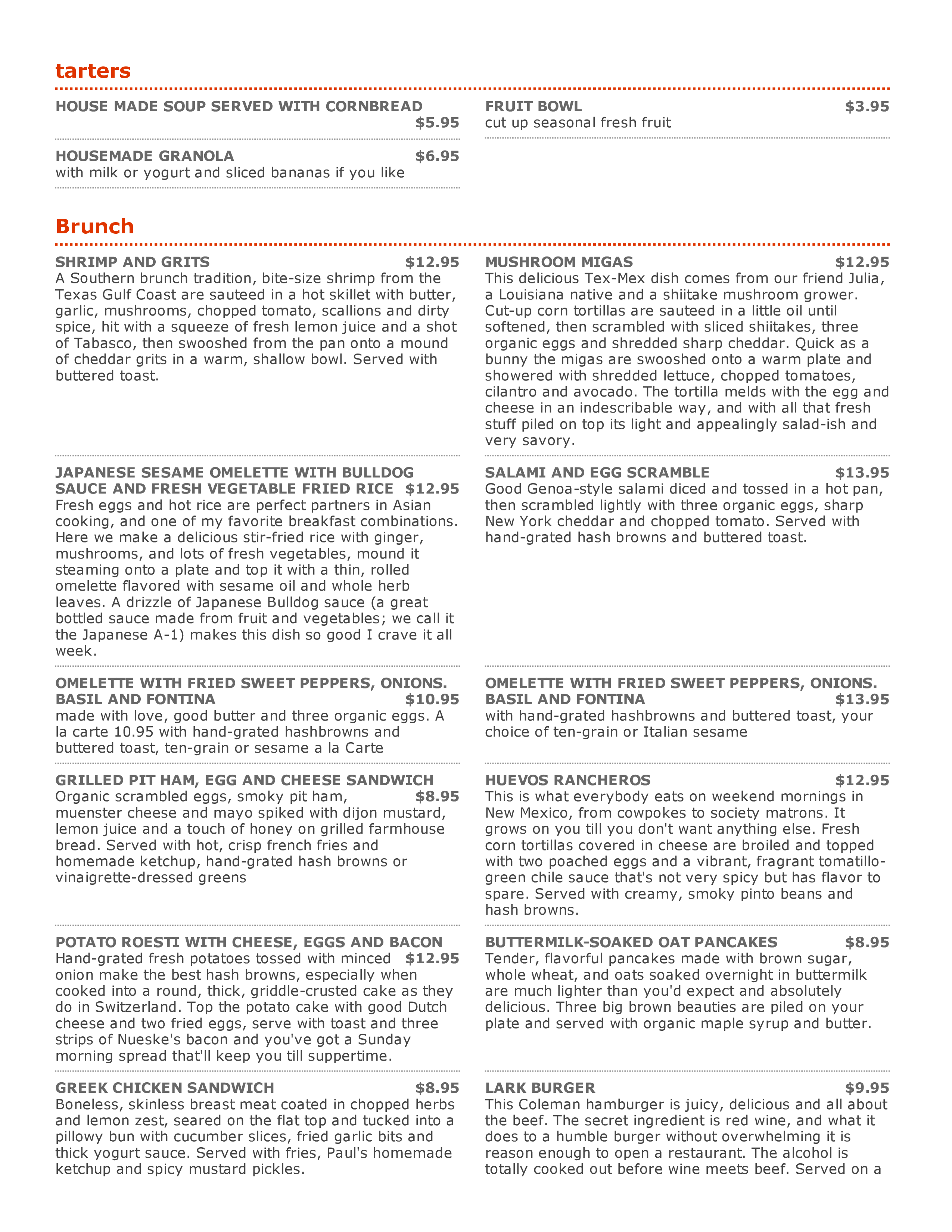 Menu at Meadowlark Restaurant, Dayton