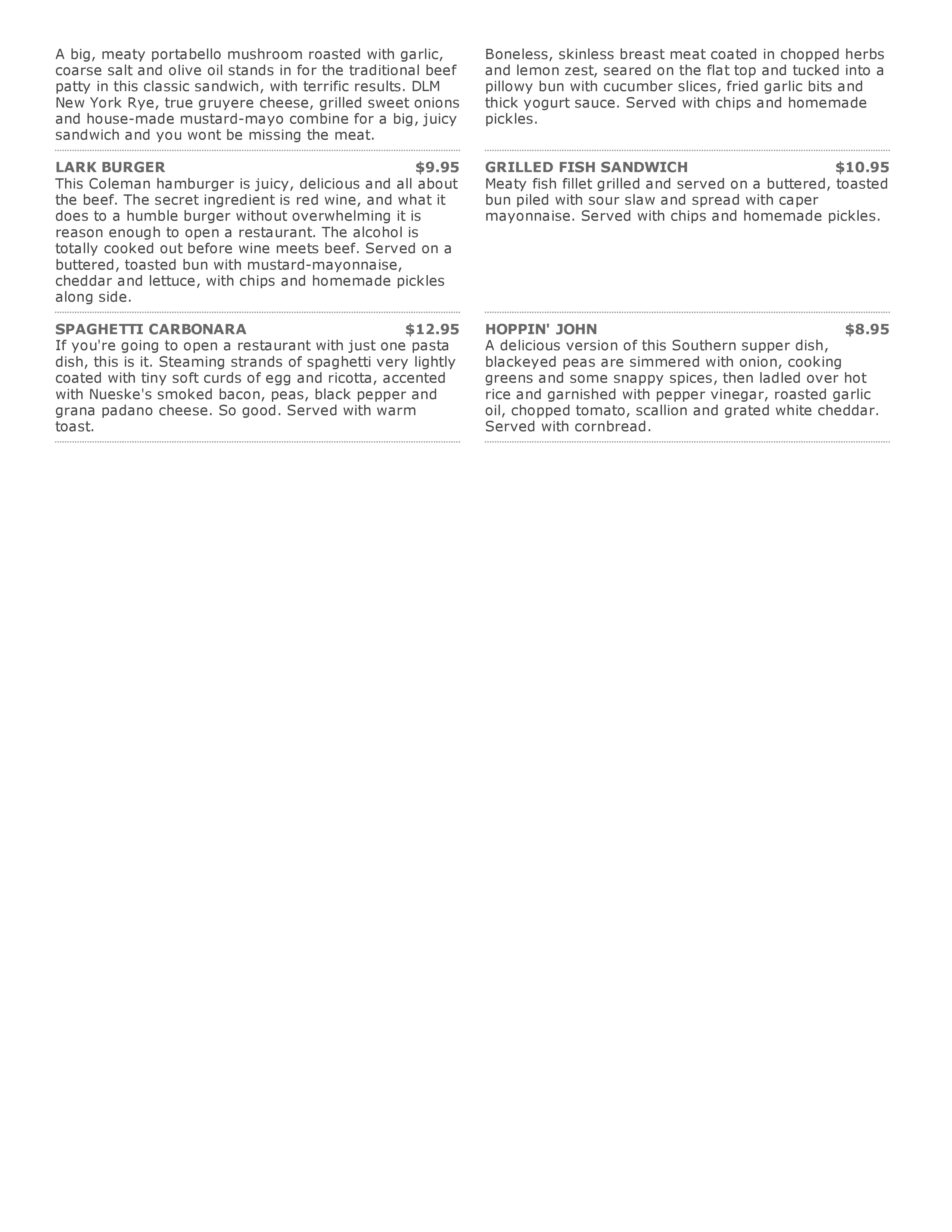 Menu at Meadowlark Restaurant, Dayton