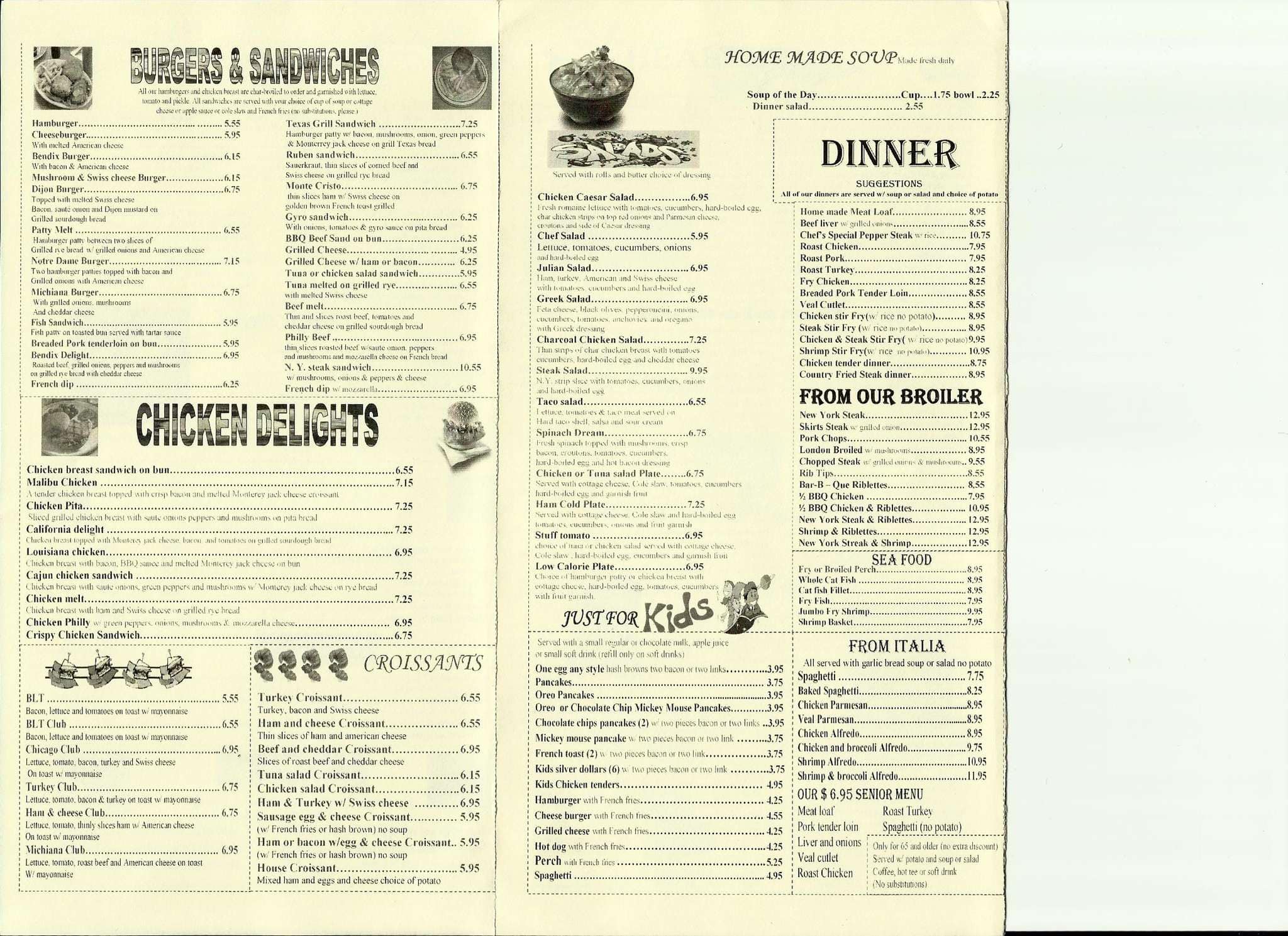 Menu at Bendix Restaurant, South Bend, W Western Ave