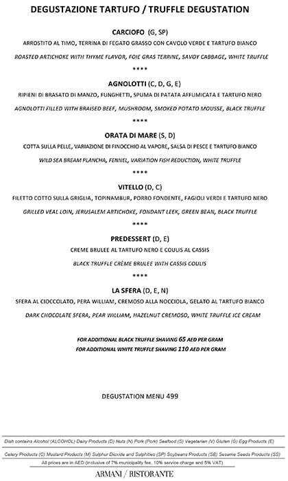 Armani Ristorante Armani Hotel Dubai Menu