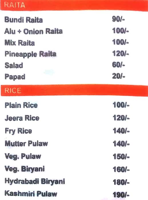 Amandeep Dhaba menu