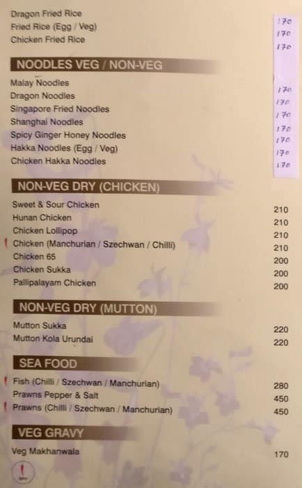 Tiffinys Restaurant menu